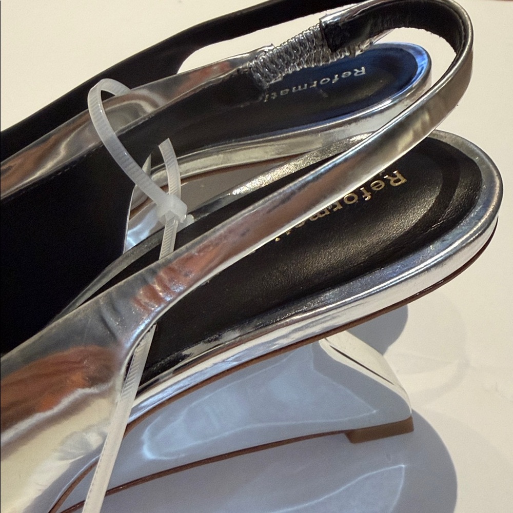 Reformation Westlyn Closed Toe Wedge Silver 7.5  Kitten Heel - Picture 9 of 12